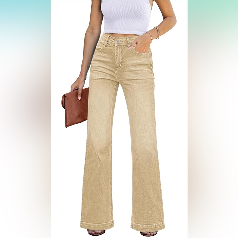 BNWT Womens Flare High Waisted Wide Baggy Jean for Women Stretch Denim size L
